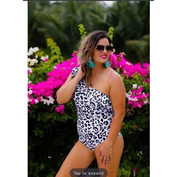 Jess Lea Womens Spotted In Paradise One Shoulder Ruffle Stretchy Swimsuit 3XL - Picture 3 of 10